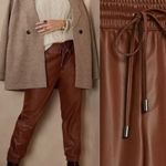A New Day  Faux Leather High Waisted Joggers Pants Brown Cuffed Ankle Photo 2