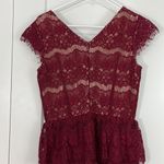 Maeve Anthropologie  Small Red, Beige Lace Peplum Cap Sleeve Formal Dress Photo 8