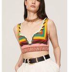 LA DOUBLEJ Multicolored Striped 100% Cotton Festival Plunge Crop Top Size XS Photo 0