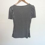 EXPRESS Gingham Black And White Short Sleeve Business Casual Top Photo 7