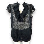 Pure Energy Womens Blouse Top Shirt Sheer Lace Ruffled Pullover Black Size 4 Photo 1