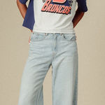 Junk Food NFL Denver Broncos Color Block Crop Short Sleeve Tee Small White Photo 0