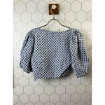 Free People  Blue Polka Dot Puff Sleeve Cropped Top - Size - 6 Photo 2