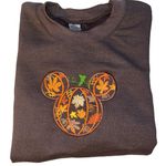 Fall Autumn embroidered Mickey shaped sweatshirt size medium NWOT Brown Photo 0