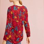 Maeve Anthropologie Printed Pintucked Blouse Red Multicolor Floral Size M Photo 1