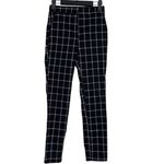 ZARA  Plaid Flat Front Elastic Waist Slim Cropped Pants Pockets XS Black White Photo 1