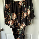 Black Floral Off Shoulder Ruched Side Flutter Boho Blouse Medium Top Shirt Rose Photo 0