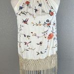 Anthropologie by Gatsby Embroidered Tank Shirt Top Size 2 Floral Birds Fringe Photo 0