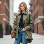 Calvin Klein Faux Leather Jacket M Quilted Olive Green Luxe Buttery Soft Neutral Photo 1