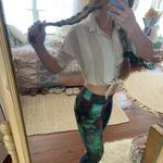 BDG Cropped Linen Cream And White Collared Top Photo 4