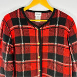 Liz Baker Vintage  Plaid Red White Black Heavy Knit Cardigan Embellished Buttons Photo 6