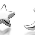 Boutique Dainty 925 Sterling Silver Mismatch‎ Moon Star Stud Earrings Photo 0