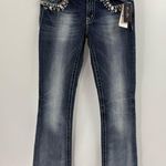 Miss Me  buckle blue beaded embroidered vintage 90s 2000s Y2K bootcut jeans 28x33 Photo 0