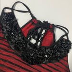 Red and Black Stretchy Striped Halter Light Mini Dress Women’s Large Photo 2