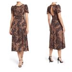 AFRM Jamie Print Open Back‎ Short Sleeve Dress, Brown/Black Animal, Small, NWT Black Photo 1