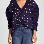 ZARA  Blue Embellished V-Neck Oversized Pullover Knit Sweater Women's Size Medium Photo 0