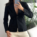 Bebe  suit jacket blazer size 4 black striped classic cotton one button Photo 0