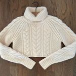 Cecilie Bahnsen Giselle Wool Alpaca Cableknit Turtleneck Crop Sweater Ivory XS/S White Photo 0
