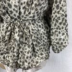 Charlie Jade 100% Silk Tan Brown Animal Print belted Cold Shoulder Blouse Top S Photo 3