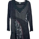 Adore Art to Wear Lagenlook Patchwork Lace Tunic Mini Dress Size XL Gray Photo 0