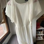 petallush White Dot V Neck Short Ruffle Sleeve Smocked Midi Dress Photo 4