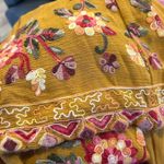 Forgotten Grace  Womens Mustard Yellow Embroidered Floral Wide Leg Pants Size M Photo 3