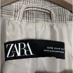 ZARA  Blazer Women's M Plaid Gray Faux Suede Ruched Sleeve Long Line Open Front‎ Photo 5