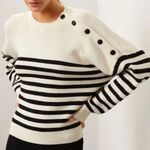 Maje  Marino Breton striped sweater in an off-white/cream base with black stripes Photo 0
