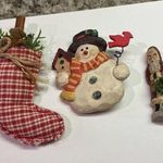Lot Of 3 Costume Brooch Pins Christmas Holiday Snowman / Stocking / Santa Red Photo 0