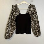 Anthropologie By Woven Ruffle Sleeve Sweater Black White Floral Medium Party Photo 7