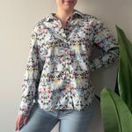 Boden 100% Cotton Bird Pattern Multicolor Floral Button Photo 0