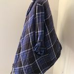 Plaid Fringe Shawl Wrap Top Blue Size L Photo 4