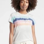 Athleta Women's Pride LGBTQ Plus Size 1X Organic Tie Dye Rainbow White Tee Shirt Photo 0