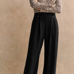 Sézane NWT Sezane Loulou in Noir Black Pleated Satin Back Crepe Wide Leg Pants 34 / 2 Photo 0