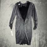 Calvin Klein Dress Womens 8 Black Silver Cheetah Leopard Print Ruched Edgy Punk Photo 3