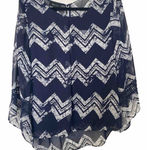 AB Studio AB‎ Studio Blouse Size Large Top Lined Bodice 3/4 Sleeves Blue And Cream Chevron Photo 0