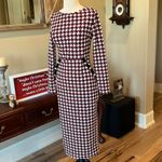 Houndstooth  Dress Long Sleeve Mid Calf Crimson Red Womens Medium New Photo 7