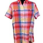 Vermont Country Store Plaid Gauzy Multicolor Mini Shirt Dress Size Medium Pink Photo 0