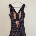 AQUA  Navy Blue Lace Light Pink Lining V-Neck Sleeveless Fit Flare Skater Dress Photo 10