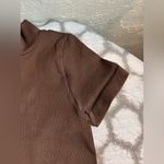 Bodysuit NWOT Brown Bodysuit Ribbed Zip front Short Sleeve Small Photo 3