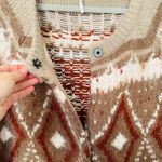 Free People  Frosted Fairisle Cardigan in Natural Combo Mohair Wool Blend Large Photo 7