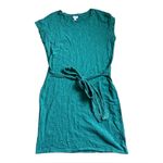 J.Crew  Short Sleeve Tie Waist Cotton Slub Tee Shirt Dress | Teal | Medium Photo 2