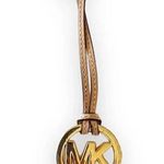 Michael Kors MK Goldtone Logo Fob Purse Charm Tan Leather Replacement Tag Luxe Photo 0