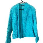 Samuel Dong  Bright Blue Floral Textured Zip Front Jacket Women Sz L Photo 6