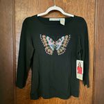 NWT Vintage Y2K Sequin Beaded Butterfly Print Top Size L Black Size L Photo 1