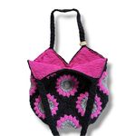 Handmade  Crochet Purse with Cotton Liner Hot Pink and Black Photo 4