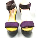 Schutz "CASEY" PURPLE AND YELLOW SUEDE PLATFORM ANKLE STRAP WEDGE HEELS (7) Photo 9