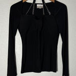 Joseph Ribkoff  Black Long Sleeve Blouse Chain Halter Date Night Pleated Bust Photo 0