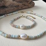 Stainless steel Pearl And Beaded Collar Necklace SET Womens Blue Photo 2