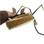 UGG  Sheepskin Crossbody Bag with Leather and Chain Strap Bow Tan Suede Small Photo 6